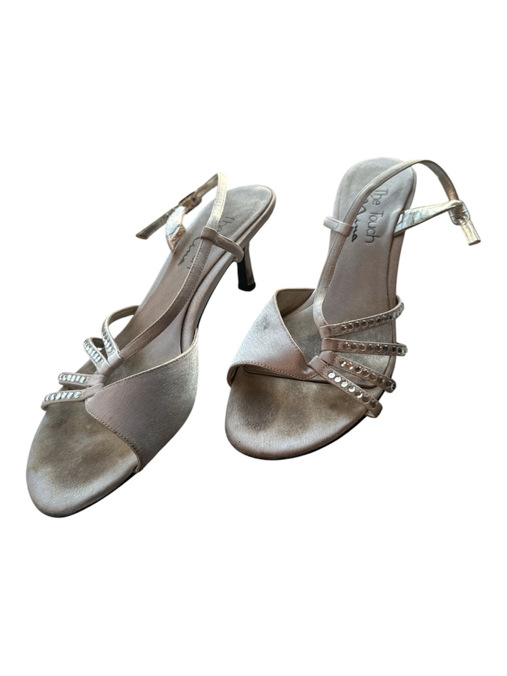 The Touch by Nina Silver Rhinestone Kitten Heel Sandals Vintage Y2K Size 6 90s